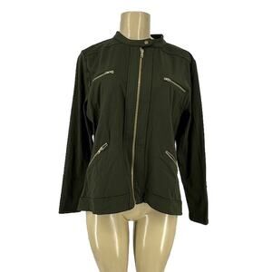 Jofit XL Women Duo ZIP EPIC BOMBER JACKET - FRN Green Stretchy Hi Low KA14